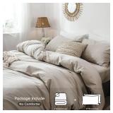 MooMee Bedding Duvet Cover Set 100% Washed Cotton Linen Like Textured Breathable Durable Soft Comfy (Tannish Linen Grey, King)