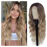 HMHIFI Long Ombre Blonde Wigs for Women 26 inch Long Wavy Middle Part Wig Ombre Blonde Wigs Upgraded Protein Fiber Hair Replacement Wig Cosplay Costume Halloween Wig(26