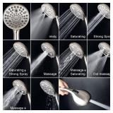 High Pressure Handheld Shower Head, 10-Setting Showerhead, 4.7Detachable Showerhead Set with 5ft Hose, Adjustable Bracket and Built-in Power Wash to Clean Tub, Tile & Pets - Brush Nickel