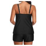 Tempt Me Black Two Piece Tankini Swimsuits for Women Tummy Control Bathing Suit with Shorts Athletic Swimwear Medium size