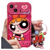 Jerisln Case for iPhone 15 Plus Cartoon Pattern with Makeup Mirror and Kawaii Pendant Cute Soft TPU Camera Protective Shockproof Phone Case for Teen Girls (Blossom, iPhone 15 Plus(6.7"))