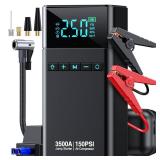 $$! CZKBG Portable Car Jump Starter with Air Compressor, 3500A 150PSI Car Battery Jump Starter Battery Pack (All Gas/10L Diesel), 12V Car Jump Box Car Battery Jumper Starter, Large LCD Display, 2 Ligh