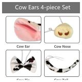 JIALWEN Animal Costume 4 Pieces Set Cow Ears Headband Nose Bowtie and Tail Party Cosplay Halloween Dress Up Accessories