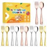 DRKIO Stainless Steel Toddler Utensils Set - 12 Pieces Kids Silverware Set Children Safe Food Grade Small Forks and Spoons Dishwasher Safe Mirror Polished