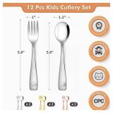 DRKIO Stainless Steel Toddler Utensils Set - 12 Pieces Kids Silverware Set Children Safe Food Grade Small Forks and Spoons Dishwasher Safe Mirror Polished