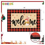 HEBE Christmas Doormat Indoor Outdoor 32"x48" Non Slip Buffalo Plaid Farmhouse Welcome Door Mat Large Low Profile Entryway Mat Washable Entrance Mat Floor Carpet for Front Door Xmas Decor