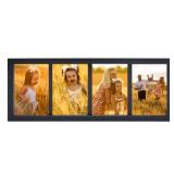 MIMOSA MOMENTS 7x17 Black Photo Wood Collage Frame with Real Glass and White Mat displays (4) 4x6 Pictures, Family Collage Picture Frame(four 4x6)