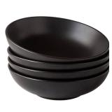 AmorArc 8.75 Large Pasta Bowls, 42 ounce Deep Stoneware Bowls Set of 4 for Kitchen, Wide Bowls for Pasta/Salad/Fruit/Oatmeal/Soup, Microwave&Dishwasher Safe-Matte Black