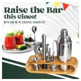 Mixology Bartender Kit: 10-Piece Bar Tool Set with Bamboo Stand | Perfect Home Bartending Kit and Martini Cocktail Shaker Set for a Perfect Drink Mixing Experience | Fun Housewarming Gift (Silver)