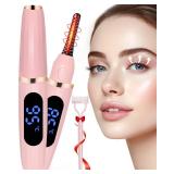 Heated Eyelash Curlers, Heated Lash Curler with Comb Electric Eyelash Curler LED Display 3 Temp Settings for Makeup Tools USB Rechargeable Natural Curling 24H Long Lasting for Women Gifts Pink Suit