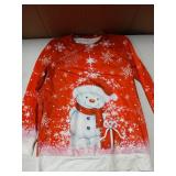 Merry Christmas Shirt for Women Crewneck Funny Snowman Graphic Sweatshirt Casual Holiday Long Sleeve Tops Red Small