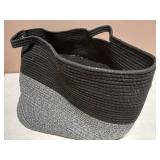 INDRESSME Woven Rope Basket with Handle, XXXLarge, Cotton For Baby Laundry, Blanket, Toy, Comforter Cushions Storage Bin Thread Laundry Hamper - 21.7" x 21.7" x 13.8" Black/Grey