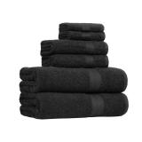 Amazon Basics 6 Piece Oversized Fade Resistant Towel Set, 100% Cotton Towels for Bathroom, Soft and Absorbent, 2 Bath Towels, 2 Hand Towels and 2 Washcloths Bathroom Towel Set, Black