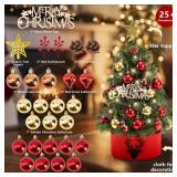 Tabletop Christmas Tree 24 in/60cm Mini Artificial Christmas Tree with LED String Lights,Star Treetop,Ornaments Balls,Pine Cones and DIY Decorations for Holiday decor,Tabletop Small Xmas Tree Green