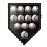 TJ.MOREE 12 Baseball Display Case, Baseball Holders for Balls Display, 13 x 16.5 inches Wall Mount Shadow Box with Locks for Home Run Derby Baseball Collector Memorabilia Autograph Balls - Black