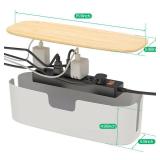 Large Cable Management Box - Cord Organize Box with Bamboo Lid for Safe Home & Office, Cord Hider for Power Strip Under Desk, Cover TV Wires, Child & Pet Proof Cord Box, White