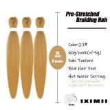 IXIMII #27 Braiding Hair Pre Stretched 16 inch 3 packs Prestretched Braids Hair Honey Blonde Color Straight Braids Soft Yaki Texture Synthetic Hair Extensions