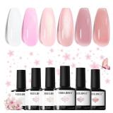 Modelones Gel Nail Polish Set, 6 Colors Nude Pink Jelly Gel Polish Milky White Neutral Nail Gel Polish Shimmery Glitter Translucent Nail Art Gel Kit Soak off Manicure DIY Salon Gift for Ladies