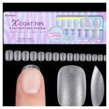 BTArtbox Extra Short Square Nail Tips - Short Squoval Gel Nail Tips, Natural Fake Nails with Tip Primer Cover, Pre-shaped Upgrade Matte Full Cover Nail Tips for Home DIY Nail Salon