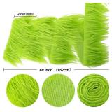 Sukh Shaggy Faux Fur Fabric - 2 x 60 inch Green Faux Fur Trim Precut Fabric Strips Soft Plush Fabric Fur Patches for Fuzzy Craft Christmas Tree Trim Gnome Beard Cosplay Costume, 2 Pack