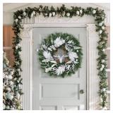 Christmas Wreath - 20" Christmas Wreaths for Front Door, Christmas Door Wreath with Christmas Reindeer Berries for Home Wall Window Fireplace Indoor Outdoor Decorations