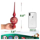 HappySpot Glass Spherical Christmas Tree Topper Ornaments with Carved Flowers Holiday Indoor Suitable for Home Party Decoration, 9.8inches