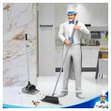 MR.SIGA Broom and Dustpan Set with Adjustable Long Handle, Upright Combo for Floor, Cleaning Lobby, Gray