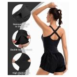 Womens Workout Athletic Romper Padded Bras One Piece Workout Outfits Exercise Jumpsuit Gym Exercise Running Onesie, Black L