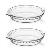 Sweejar Glass Pie Pan for Baking(2 pack), 9.5 Inches Round Baking Dish for Dinner, Non Stick Pie Plate with Soft Wave Edge for Apple Pie, Pumpkin Pie, Pot Pies