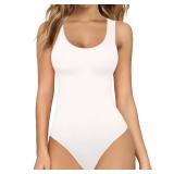 MANGOPOP Womens Scoop Neck Sleeveless Tank Top Bodysuits Sexy Backless Ribbed Body Suits Jumpsuit (White, Large)