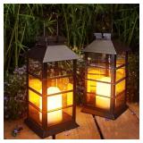 2 Pack Outdoor Solar Lanterns Waterproof Decorative Hanging Solar Powered Lights for Outside Small Table Lamps Flickering Flameless LED Lanterns for Garden Yard Porch Black Xmax Christmas Tree Lights