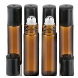 PrettyCare Roller Bottles For Oils 10 ml (Amber Glass, 6 Pack, 1 Extra Stainless Steel Balls, 12 Labels, 1 Opener, 1 Funnels Essential Oil Roller Bottles, Roller on Bottles