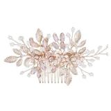 HapiBuy Wedding Hair Comb Rose Gold Crystal Simulated Pearl Bridal Hair Comb For Bride and Bridesmaid