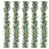 DearHouse 5 Pack Faux Eucalyptus Garland Plant, Artificial Vines Hanging Eucalyptus Leaves Greenery Garland for Wedding Backdrop Arch Wall Decor, 6 Feet/pcs UV Protected Indoor Outdoor