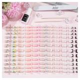 240Pcs Press on Nails Short Kit, Jofay Fashion Acrylic False Nails with Design, 1 Solid Color Fake Nails, 5 French Tips,2 Flower Nails,1 Swirl Nails, Glue on Nails Stick on Nails for Women Girls