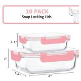 M MCIRCO [10 Pack Meal Prep Containers with Snap Locking Lids, Glass Airtight Lunch, Food Storage Containers, Microwave, Oven, Freezer and Dishwasher Friendly, Pink