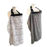 Bebe au Lait Zip & Switch Nursing Cover  Premium Cotton Breastfeeding Cover for Mom, Privacy Nursing Cover for Breastfeeding,Breathable Nursing Cover Up, One Size Fits All  Grey & Stripes (Pack of 2)