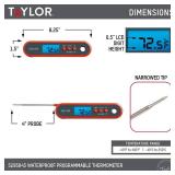 Taylor Digital Waterproof Kitchen Food and Meat Thermometer, with a Folding Probe, Programmable Presets, Backlit Display for Oven, Grilling, Smoker & BBQ   Includes 2 AAA Batteries