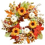 Lotus Hills Fall Wreaths for Front Door, 20 Inch Fall Door Wreath with Sunflowers Pumpkins, Autumn Wreath Farmhouse Door Wall Decorations, Outdoor Fall Wreath Thanksgiving Décor, Front Door Wreath