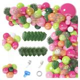 166Pcs Tropical Balloons Garland Arch Kit, Hawaiian Luau Tropical Aloha Flamingo Summer Pool Beach Party Decorations Hot Pink Green Blue Balloons Palm Leaves for Baby Shower Wedding Birthday Supplies