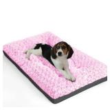 POCBLUE Deluxe Washable Dog Bed for Small Dogs Dog Crate Mat 24 inch Comfy Fluffy Kennel Pad Anti Slip for Dogs Up to 25 lbs, 24 x 17, Pink