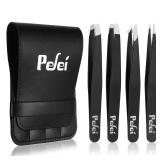 Pefei Tweezers Set   Professional Stainless Steel Tweezers for Eyebrows   Great Precision for Facial Hair, Splinter and Ingrown Hair Removal (Black)