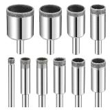 Diamond Drill Bits Set, 10 PCS Diamond Hole Saw Set, Glass Drill Bit for Ceramic Tile Porcelain Marble Granite Stone Bottles