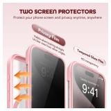 TIESZEN Magnetic for iPhone 15 Pro Max Case, [Dustproof Design] Compatible with MagSafe, Built in 9H Tempered Glass Screen Protector + Privacy Screen Protector & Upgraded Camera Protection, Pink