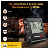 ThermoPro TP16 Large LCD Digital Meat Thermometer for Cooking, Smoking, Grilling, BBQ Food Thermometer with Clock Timer and Stainless Steel Probe, Black