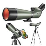 Nexiview 25 75x80 HD Spotting Scope with 64in Tripod and Upgraded Phone Adapter, Clear Image with BAK4 Prism Spotting Scopes for Target Shooting, Bird Watching, Hunting, Wildlife Viewing?Green?