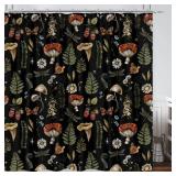 GOAOK Vintage Mushroom Boho Shower Curtain, Magic Fairy Witchy Woodland Nature Plant Shower Curtain Set, Hippie Botanical Floral Aesthetics Fabric Waterproof Shower Curtain 72x72 Black