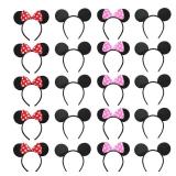 NEWTGAN 20 PCS Mouse Ears Headbands for Birthday Party Theme Park Costume Play Celebration for Boys and Girls Black and Red Only