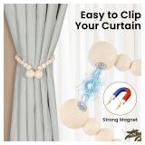 KLOGTSIND Magnetic Curtain Tiebacks, Curtain Tie Backs for Curtains 6 Pack, Wood Bead Curtain Tiebacks, Curtain Holders for Boho Bedroom Decor, Baby Nursery Decor, Farmhouse Decor