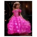 UPORPOR Light Up Pink Princess Dresses for Girls Halloween Costumes Dressing Up Clothes for Little Girl Kids Party Christmas, 130